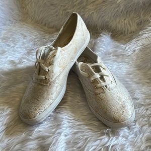 Keds size 8 white and gold floral New